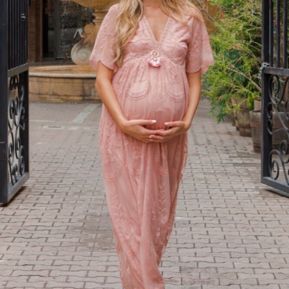 Light Pink Lace Maternity Maxi Dress By Pinkblush